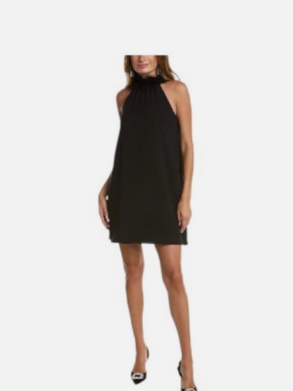 Trina Turk Black Feather-Trim Halter Dress